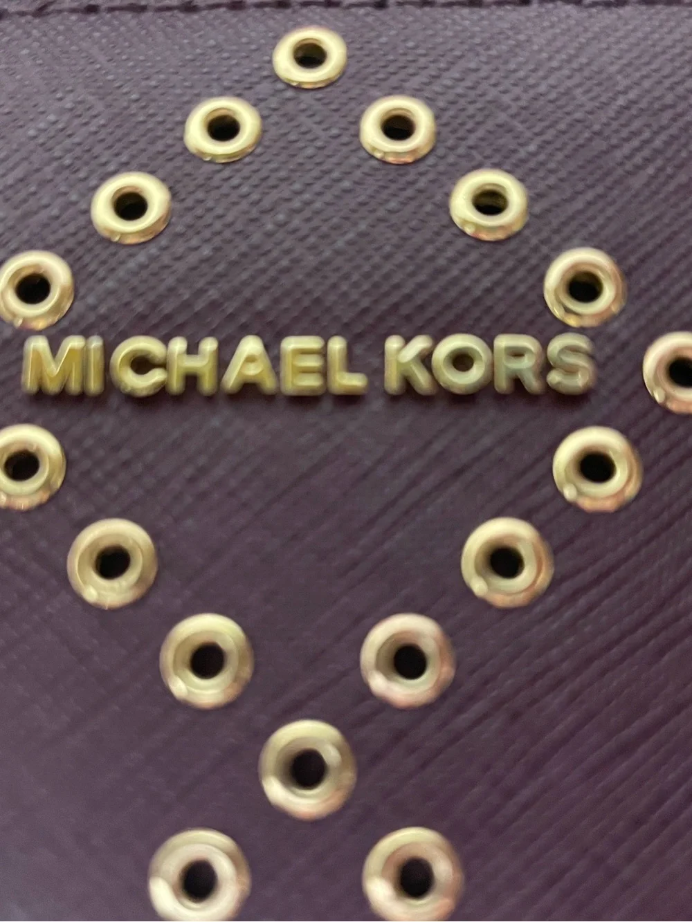MICHAEL KORS  Brooklyn Plum Wristlet with Gold Eyelet Detail